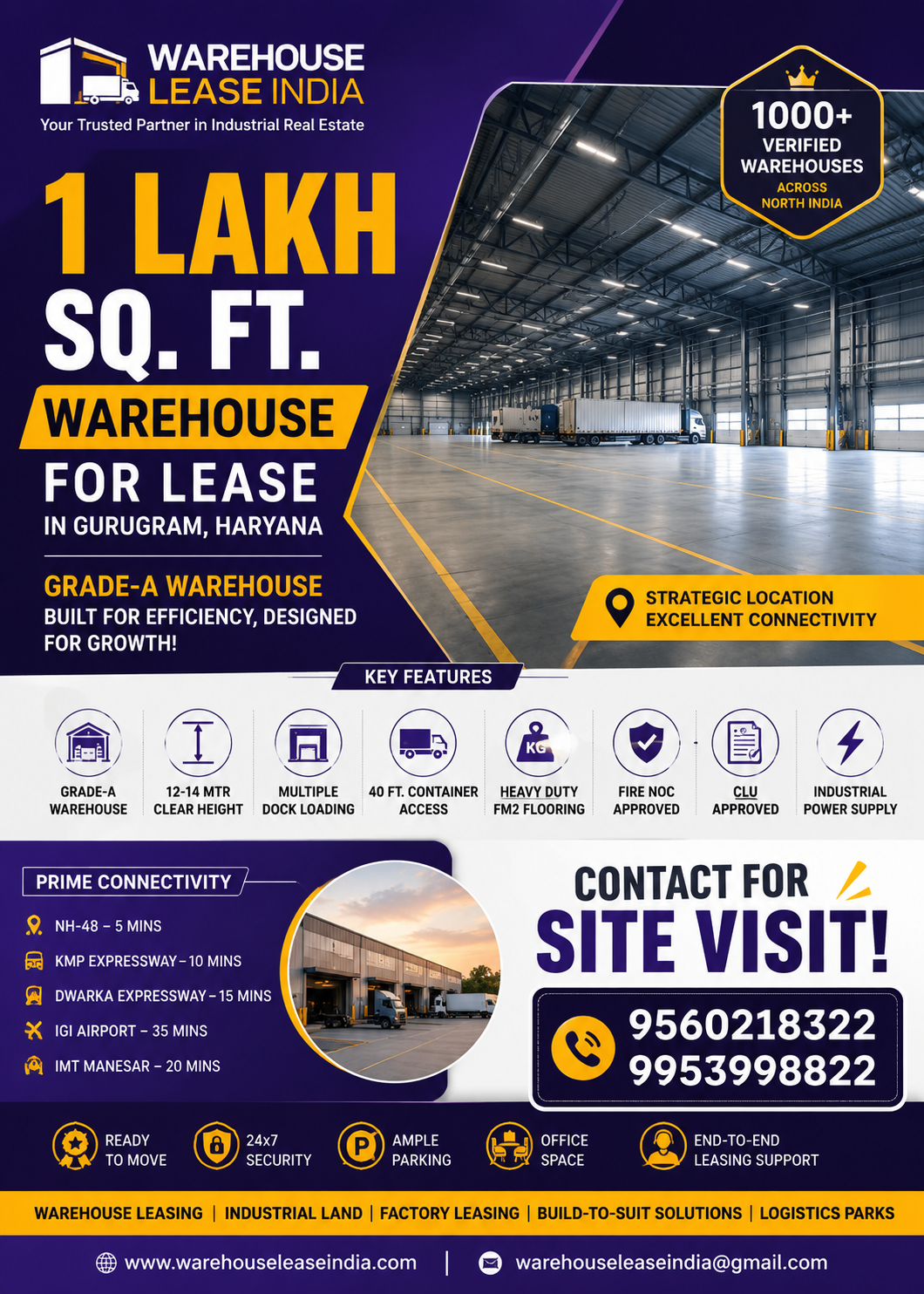 1 Lakh SQFT Warehouse Lease Gurugram