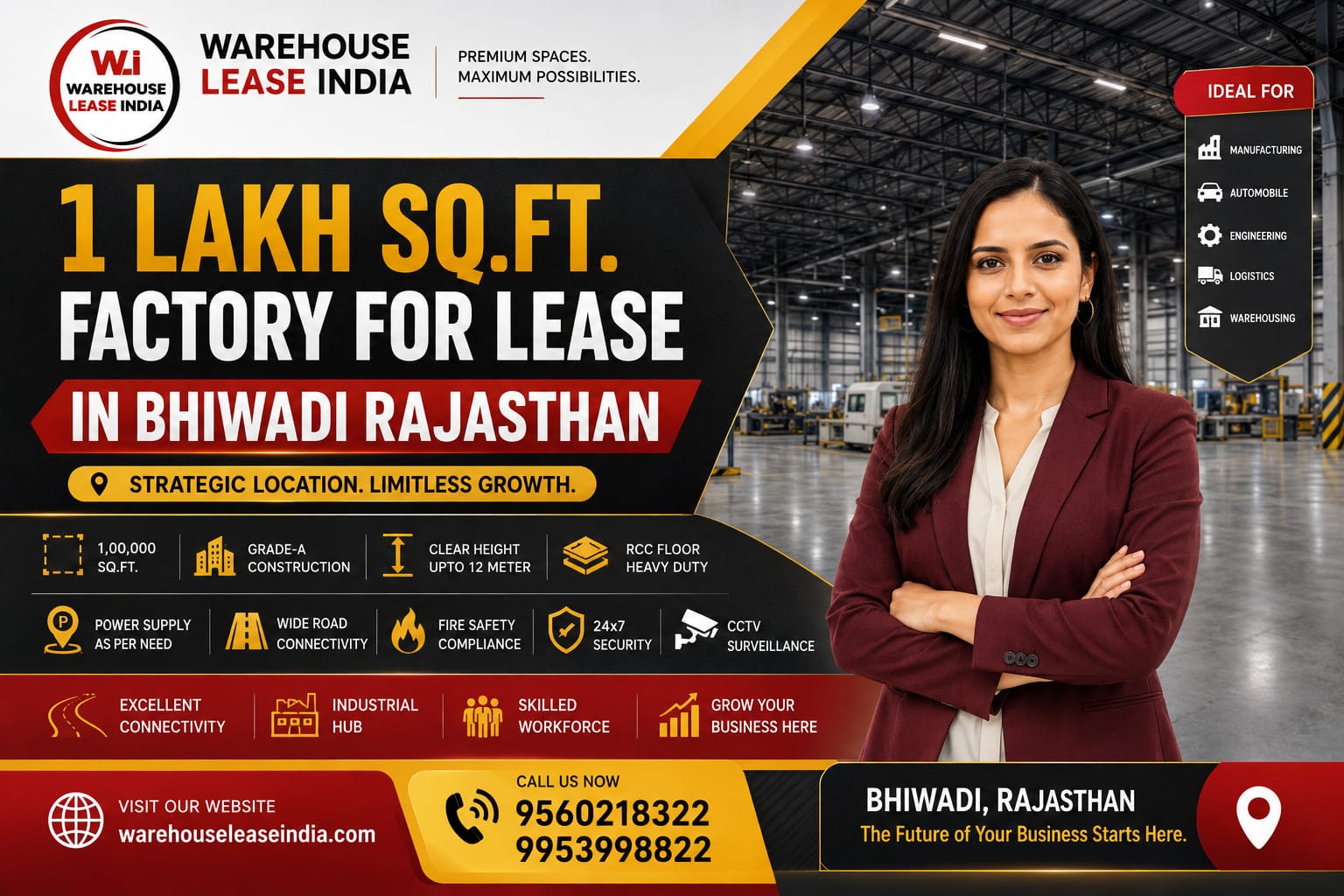 1 Lakh Sqft Factory for Lease in Bhiwadi Rajasthan